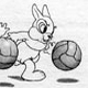 Последовательные рисунки зайца, играющего в футбол из 